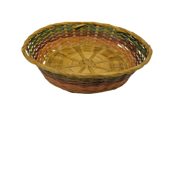 Round Wicker Easter Basket Rainbow Bands Green Purple Pink 8 inch - Picture 6 of 9